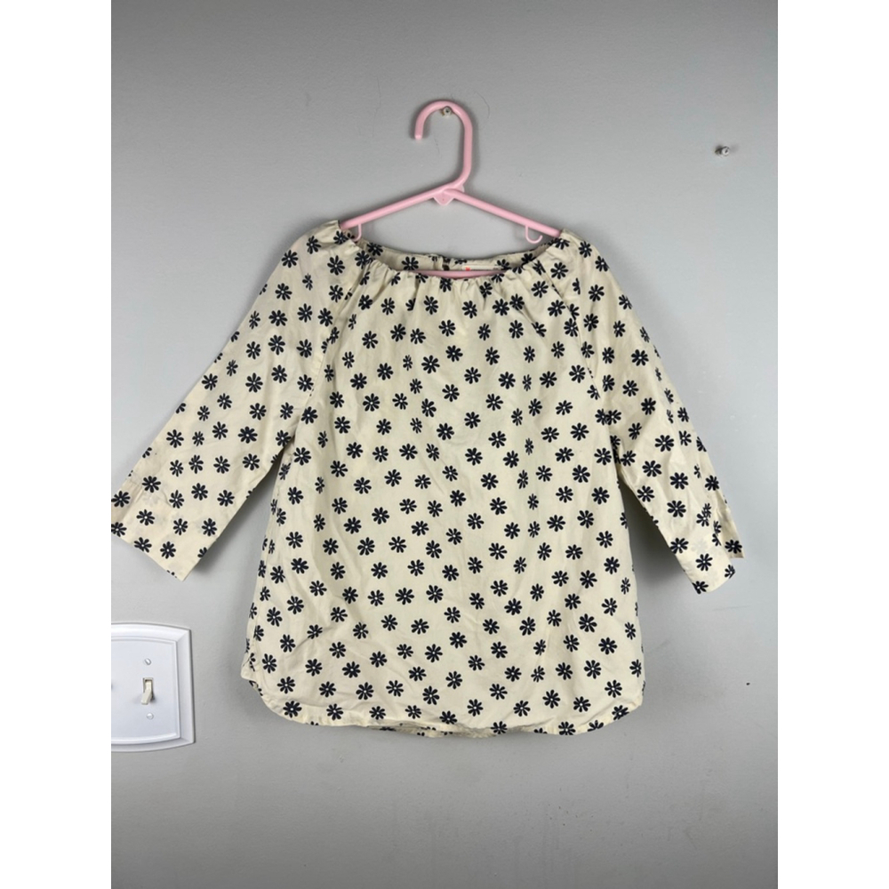 Crewcuts Girls Size 10 Daisy Print Blouse Cream & Navy Floral 100% Cotton Top